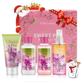 Vital Luxury Sweet Pea shower gel bottle cleanses with a floral scent
