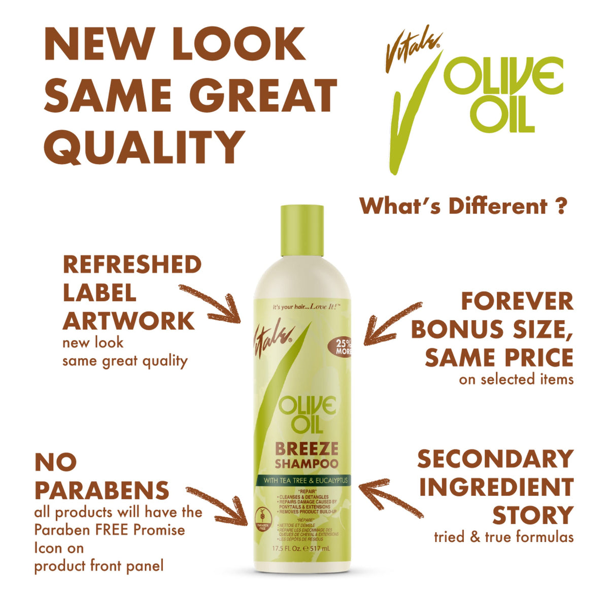 Vitale oat protein and botanical extracts nourish roots for stronger hair.
