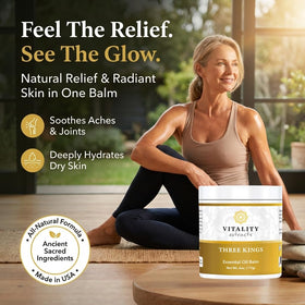 Vitality Three Kings Balm 6oz packaging ensures extended use and convenience.