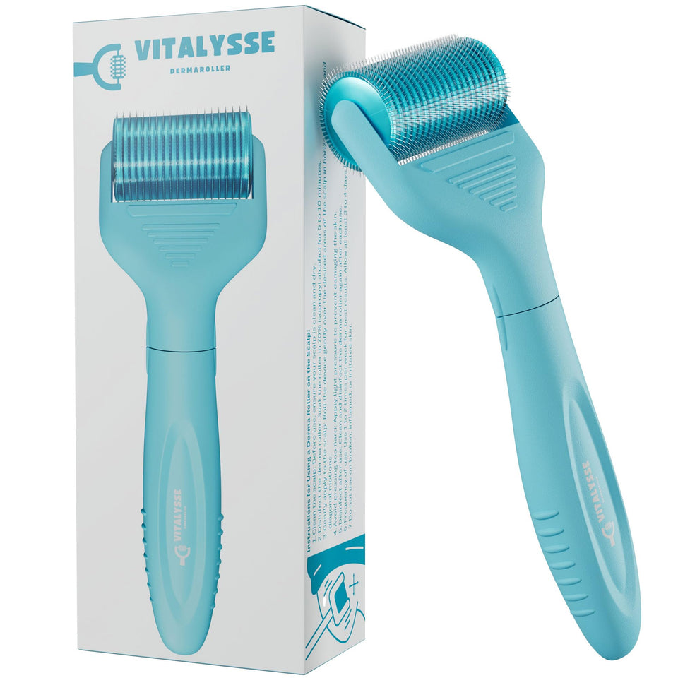 Vitalysse scalp derma roller with 1200 titanium needles for efficient scalp treatment.