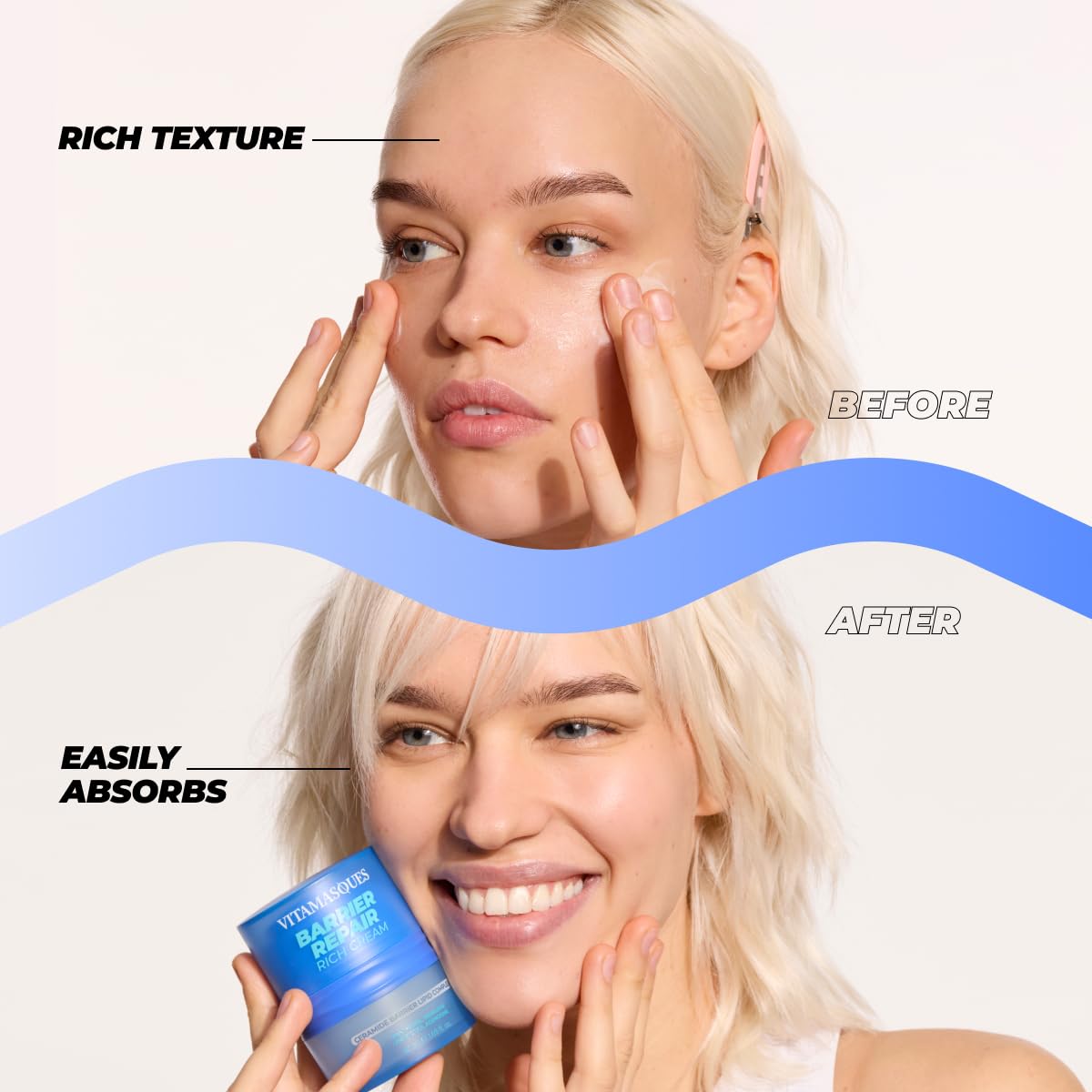 Vitamasques Barrier Cream jar reveals luxurious texture for sensitive skin.