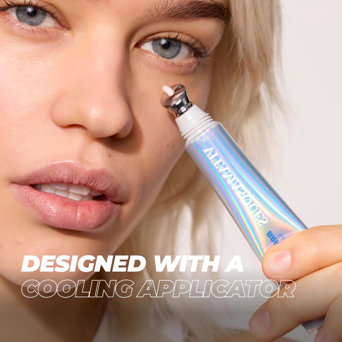 Fragrance-free, clean formula label on Vitamasques eye cream packaging.