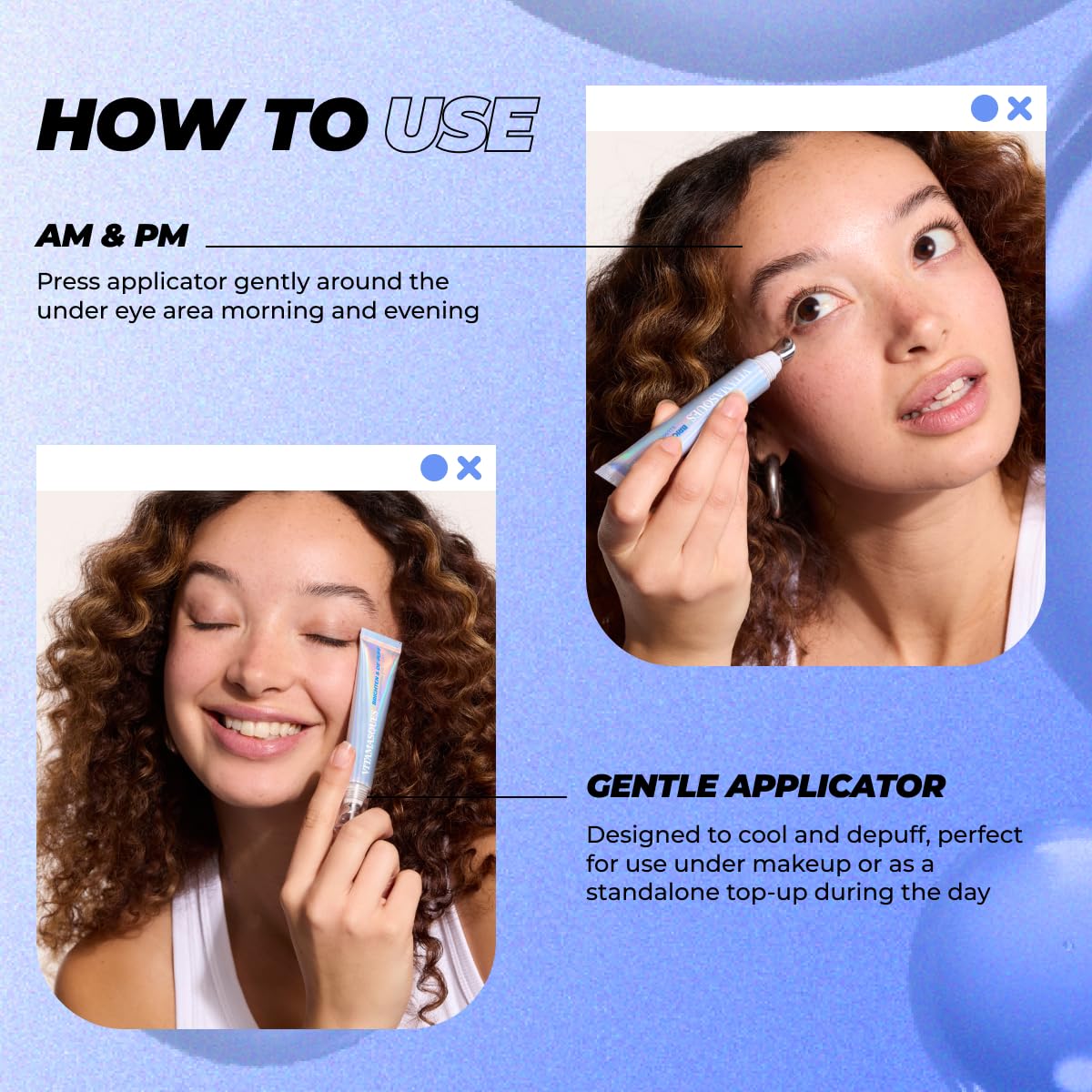 During use: Vitamasques eye cream in action for depuffing and brightness.