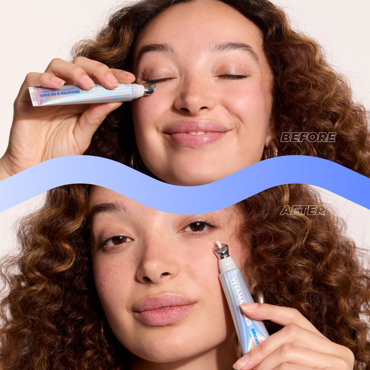Cooling metal applicator used on under-eye area with Vitamasques cream.