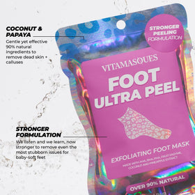 Applying the Vitamasques foot peeling mask for targeted exfoliation.