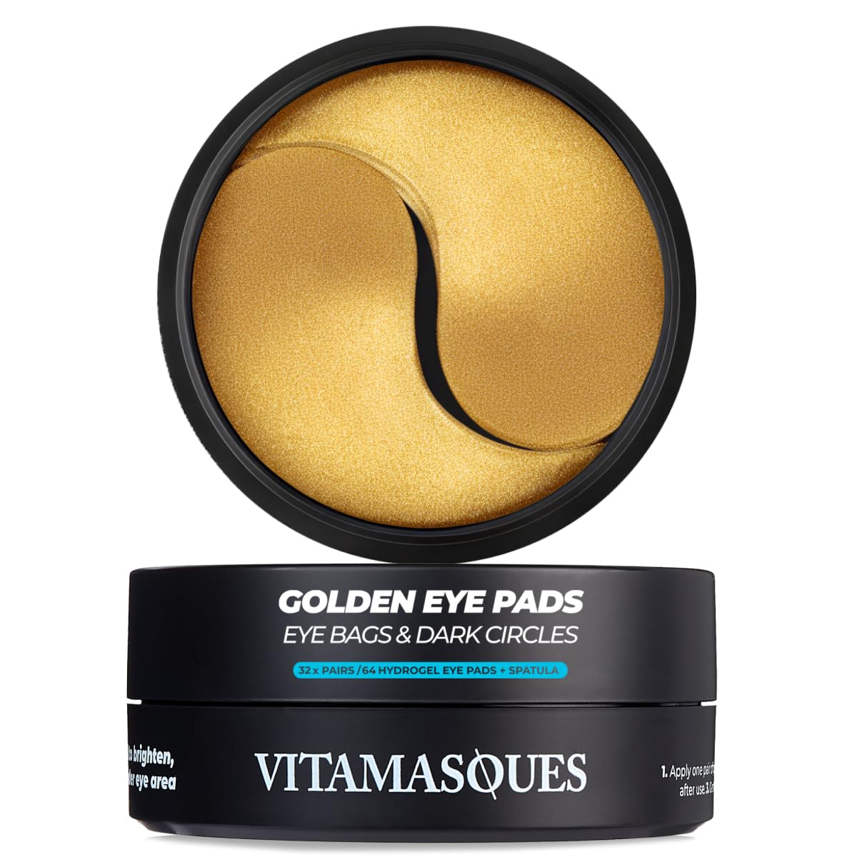 Vitamasques Golden Hydrogel Eye Pads pack close-up for refreshed under eyes.