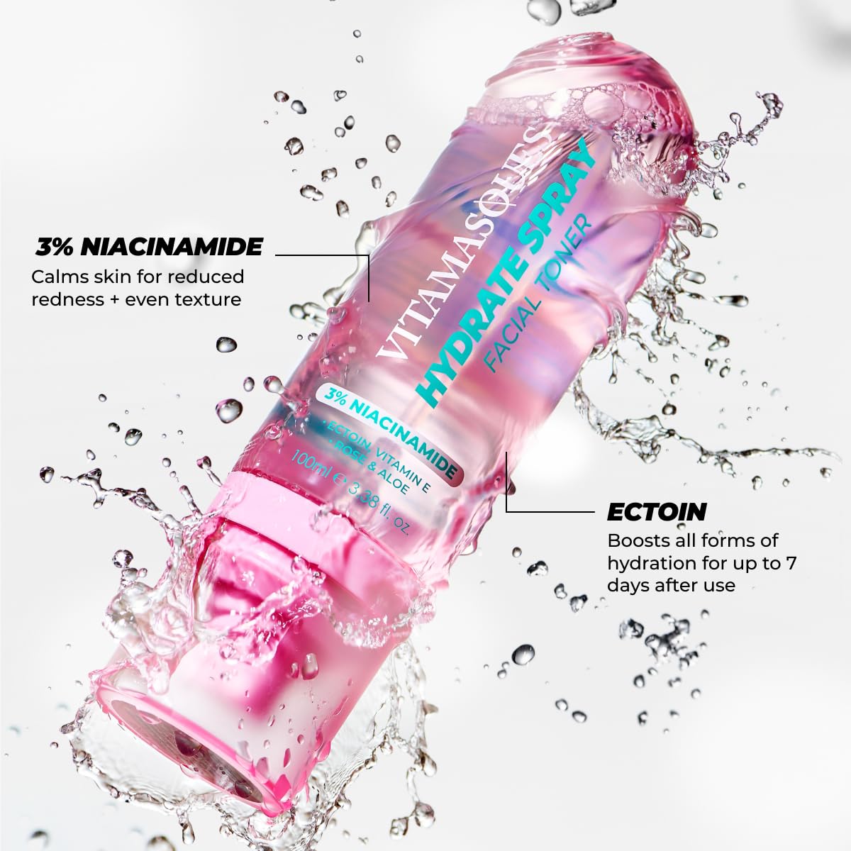 Vitamasques Hydrating Toner mist application for lightweight hydration without residue.
