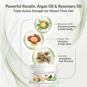 Hands applying VITAMINS leave-in conditioner cream for silky, manageable hair.