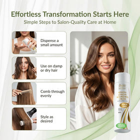 Applying VITAMINS keratin leave-in with a comb for even distribution