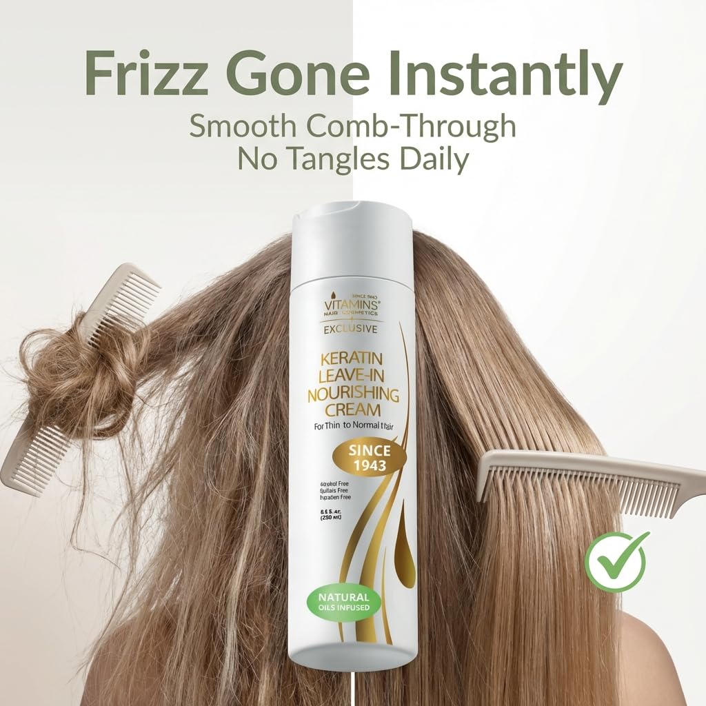 Keratin leave-in cream texture from VITAMINS demonstrating detangling and hydration