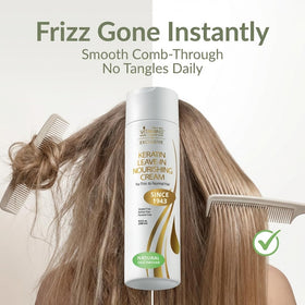 Keratin leave-in cream texture from VITAMINS demonstrating detangling and hydration