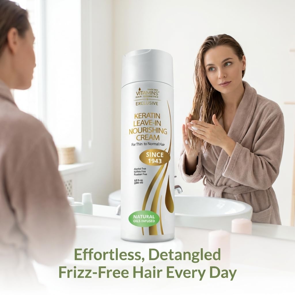 Shiny finish from VITAMINS keratin leave-in on hair surface