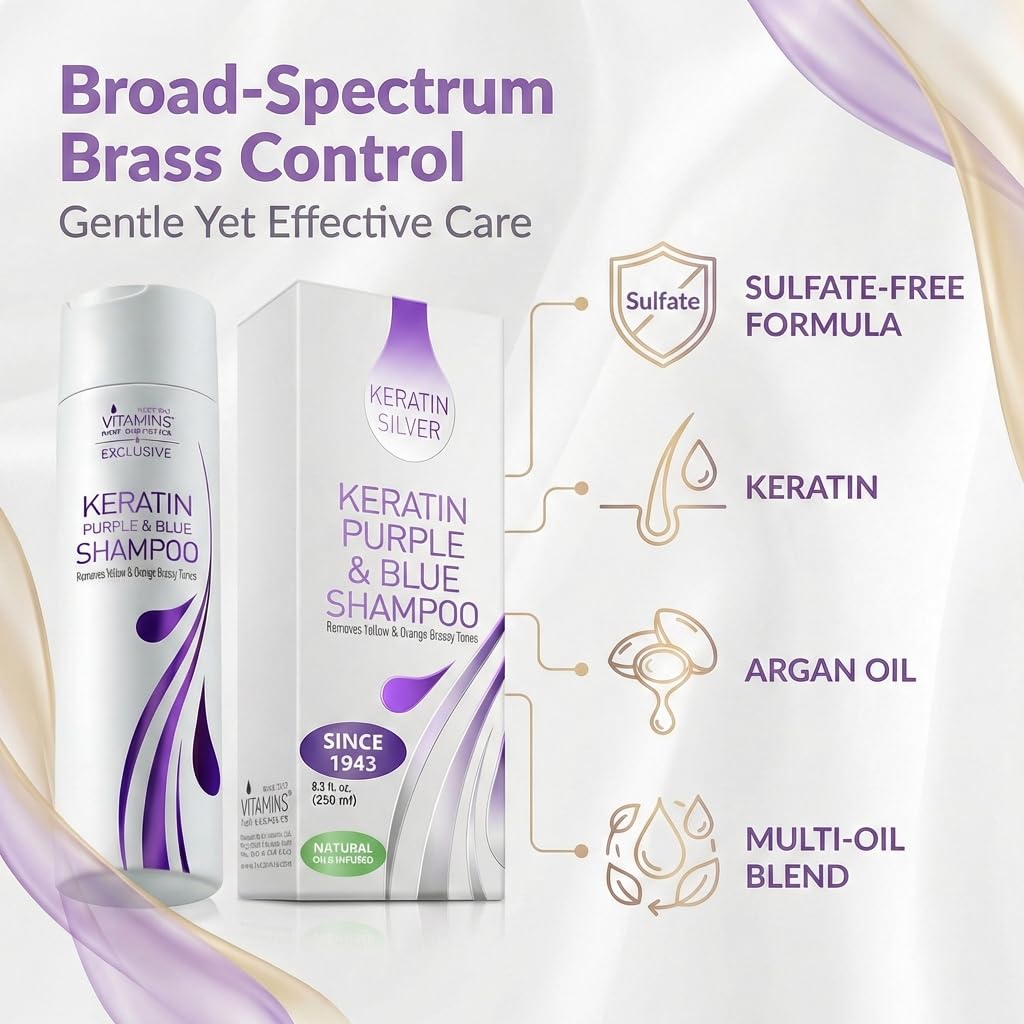 VITAMINS Keratin Purple Shampoo application on hands demonstrates easy daily use