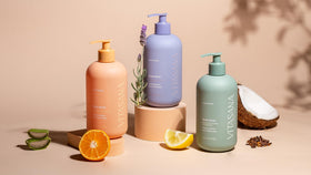 Vitasana 16oz bottle on sink, long-lasting everyday cleanser.