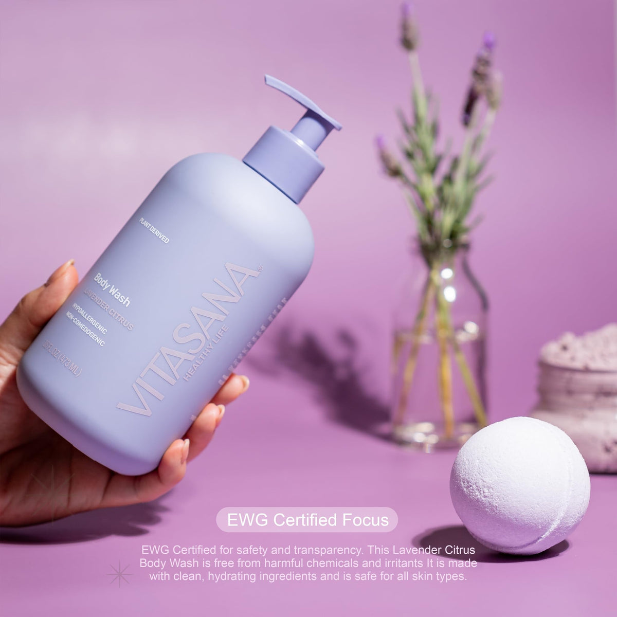 Vitasana gentle lather demonstrated during shower for comfortable cleanse.