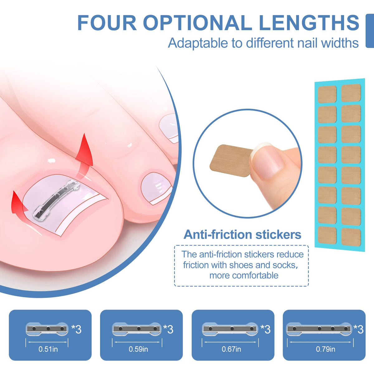 Vitasy four-sizes layout demonstrates strip widths for curved nails.