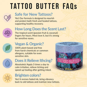 VITIUM Tattoo Butter revived vibrancy on older tattoos with hydration.