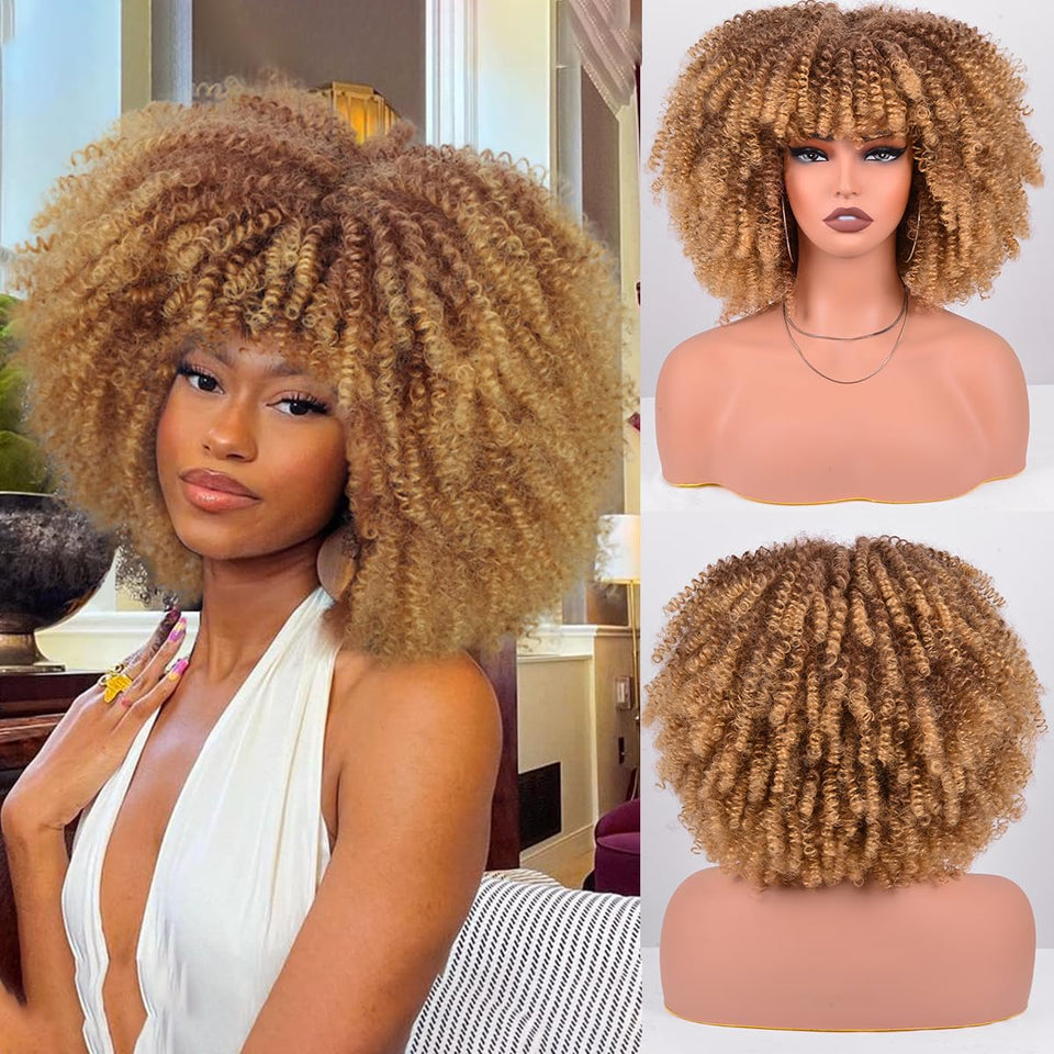Vitorish Afro curly wig with bangs for daily natural volume.