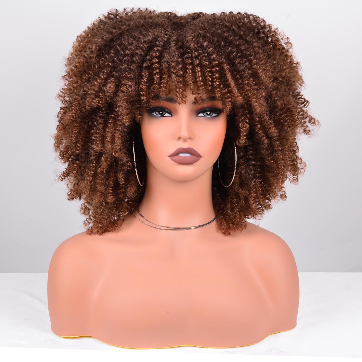 Vitorish Afro Wig 12in kinky curly ombre brown side view for versatile wear