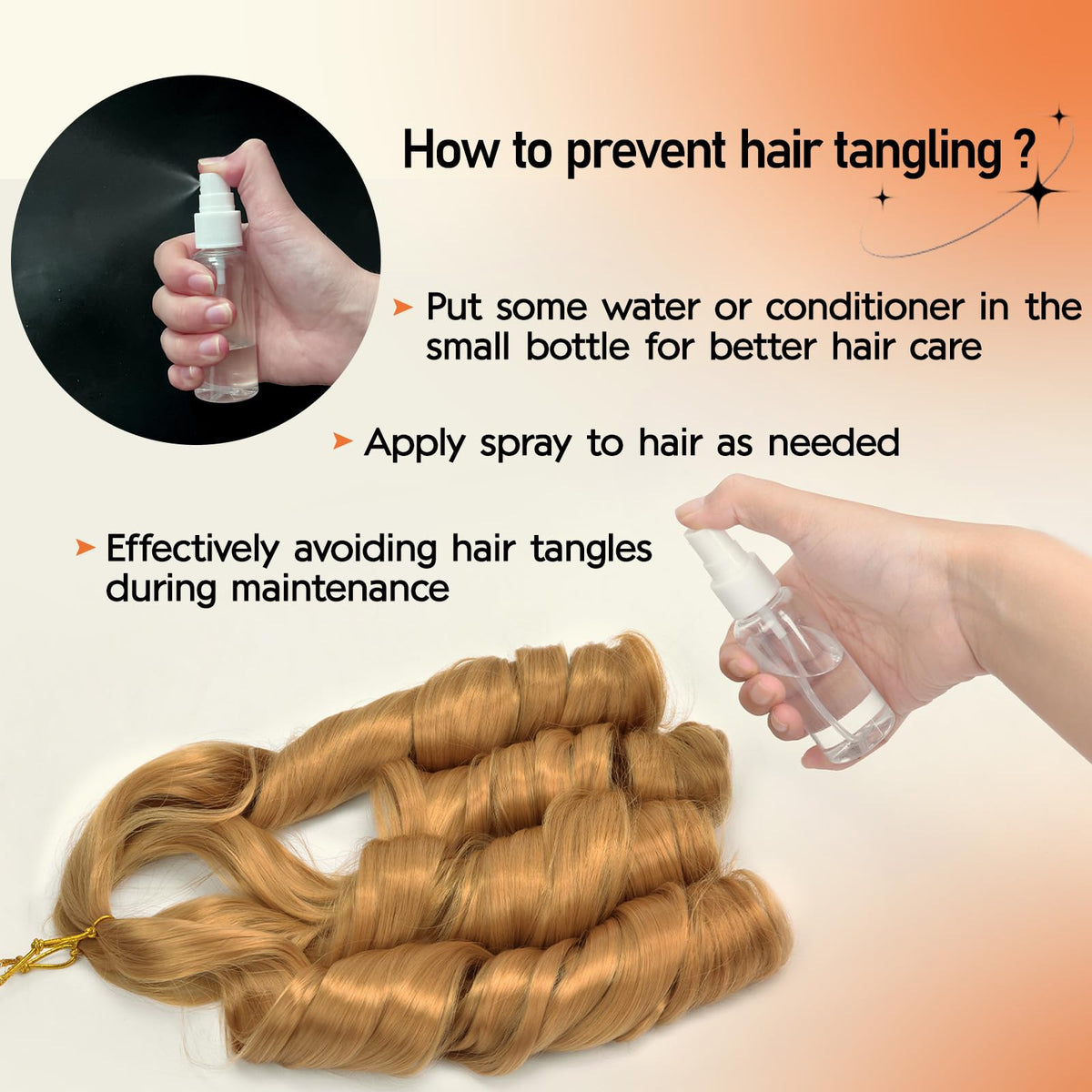 Vitorish easy-care spray and crochet tool enable fast styling touch-ups.