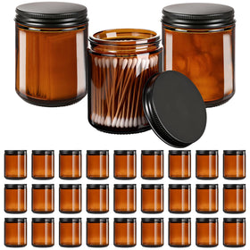 Vitreaux 8oz amber jar with airtight lid in a 30-pack, ideal for candles and cosmetics.