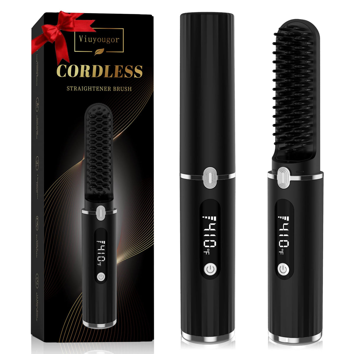 Viuyougor cordless beard straightener front view for on-the-go grooming.