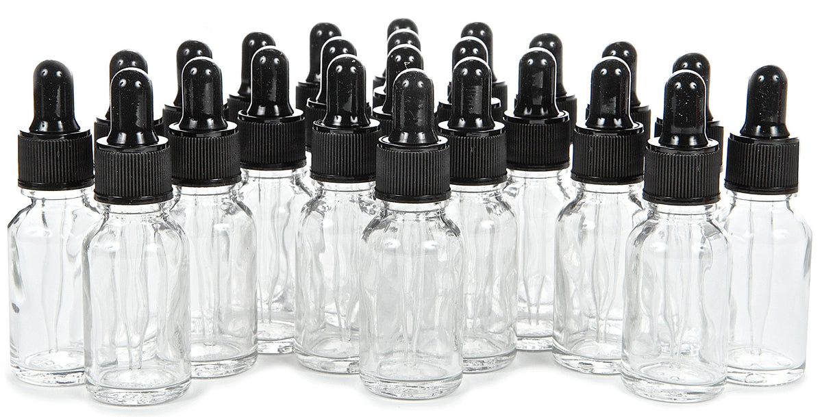 Vivaplex 24-pack clear glass bottle with dropper for precise dispensing.