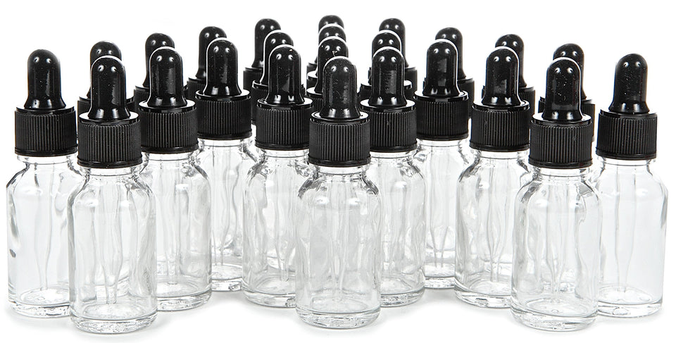 Vivaplex 24-pack clear glass bottle with dropper for precise dispensing.