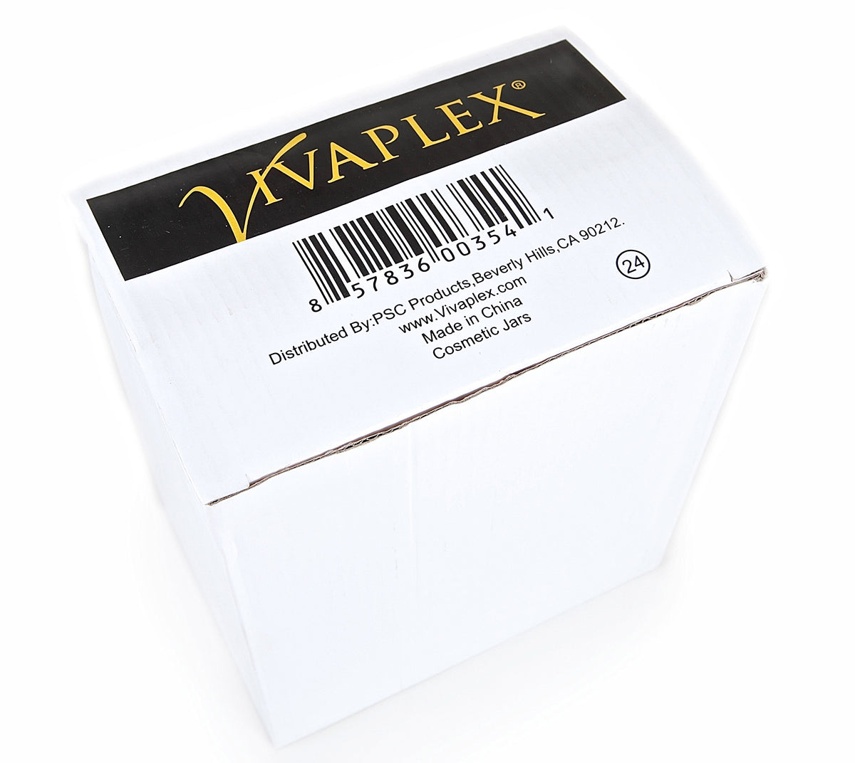 Vivaplex 2oz white cosmetic jar close-up showing inner liner for airtight storage.