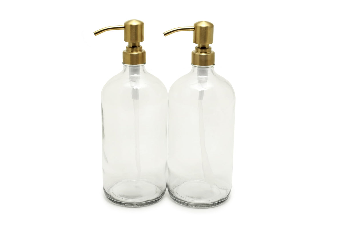 Vivaplex 32oz clear glass bottle with pump for soaps and lotions.