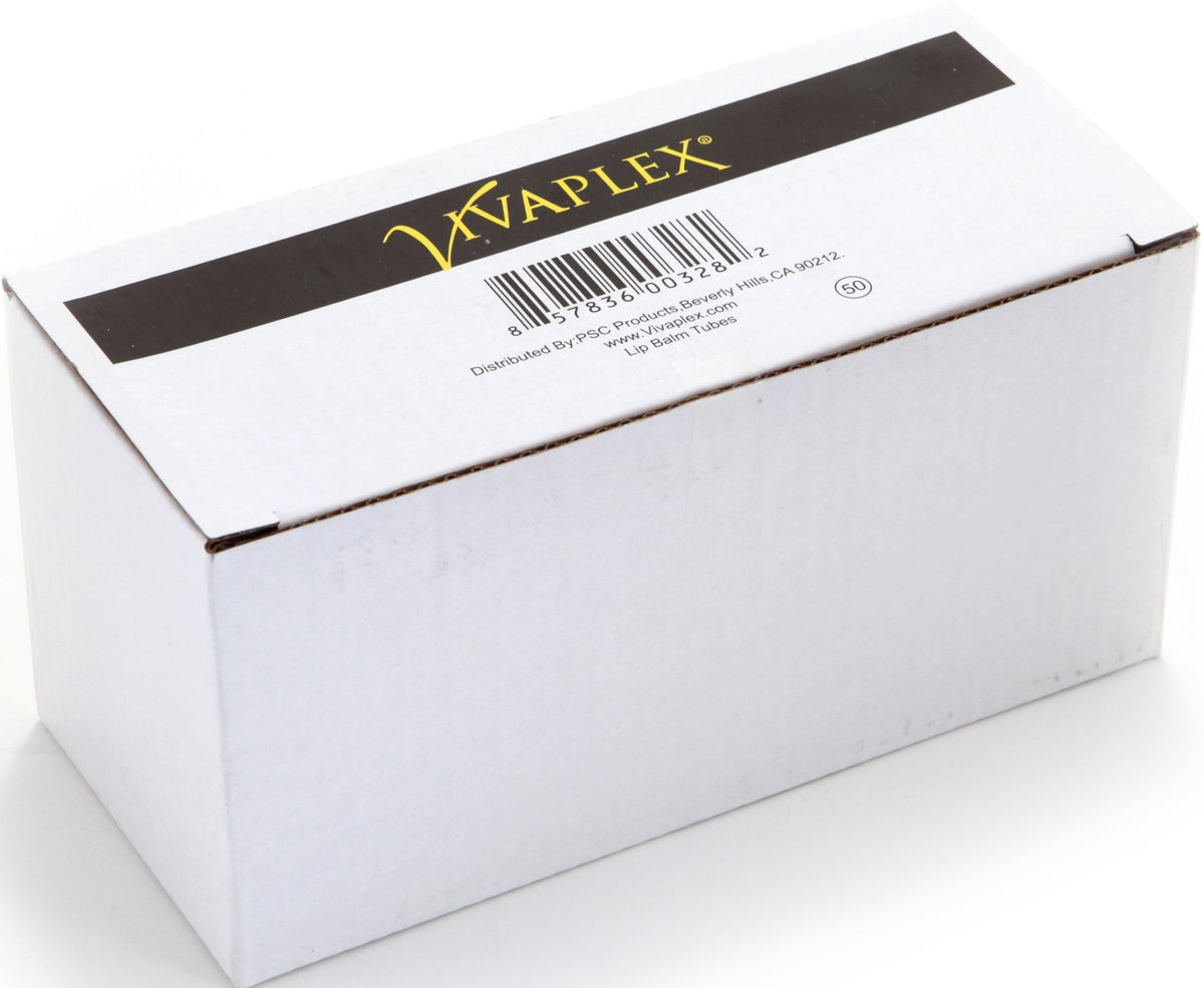 Vivaplex lip balm tube with white cap keeps contents secure during travel.