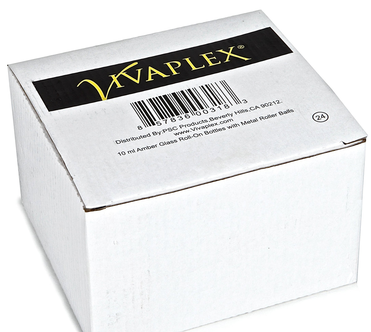 Vivaplex amber roll-on bottle with black cap for easy application
