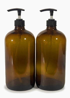 Vivaplex 32 oz amber glass bottle with pump, ideal for lotions and soaps