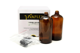 Vivaplex amber glass bottle on display highlights reusable packaging.