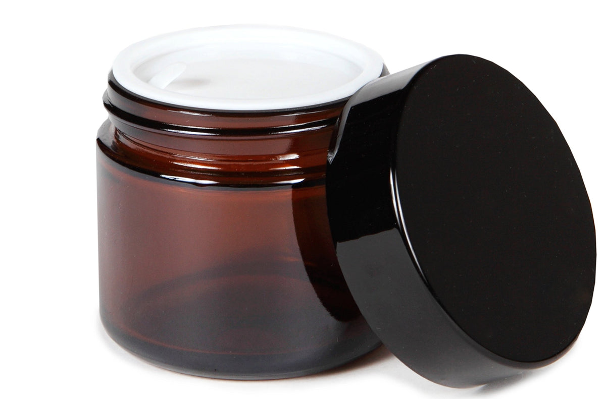 Vivaplex amber 2 oz jar stackable design helps keep vanity organized.