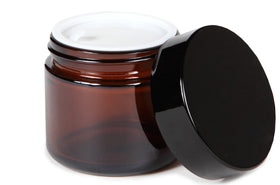 Vivaplex amber 2 oz jar stackable design helps keep vanity organized.