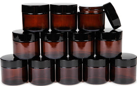 Vivaplex amber 2 oz round jar with inner liner demonstrates secure storage for cosmetics.