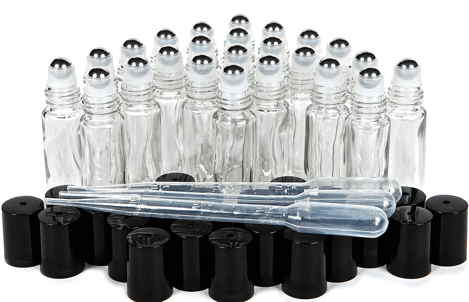 Vivaplex clear 10ml roll-on bottle with stainless steel roller for on-the-go application
