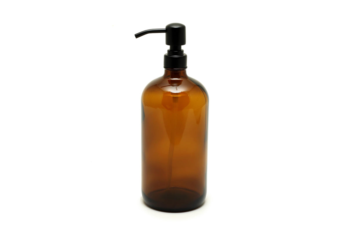 Two-pack Vivaplex amber bottles with pumps for DIY products.