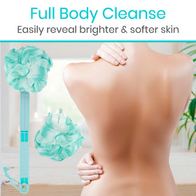 Vive loofah brush with replacement poufs promotes smoother, brighter skin.