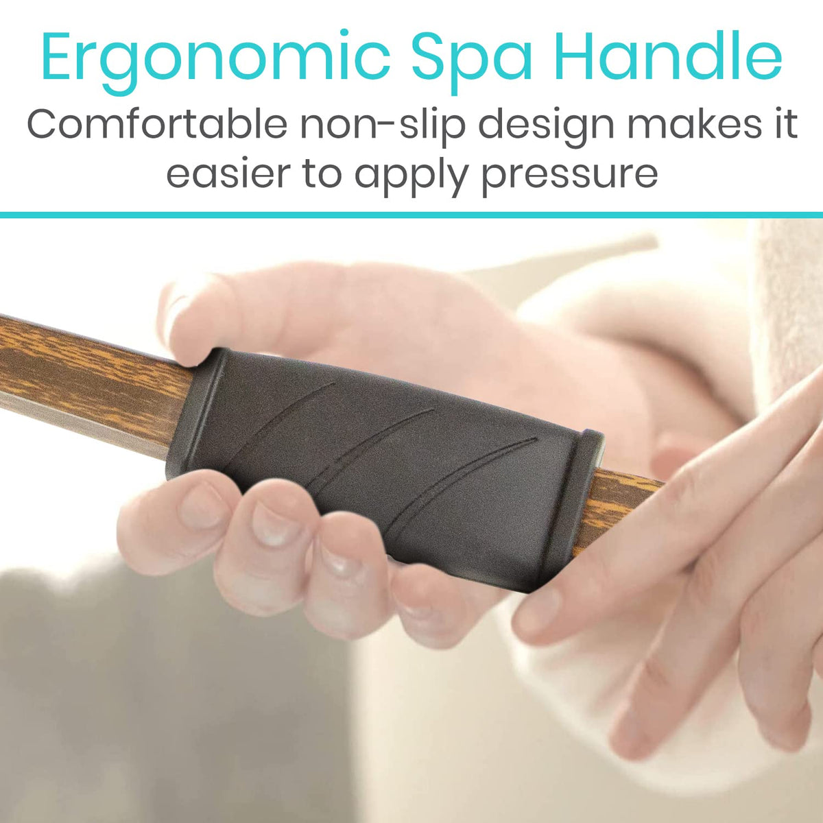 Vive waterproof lotus-wood handle stays durable in wet showers.
