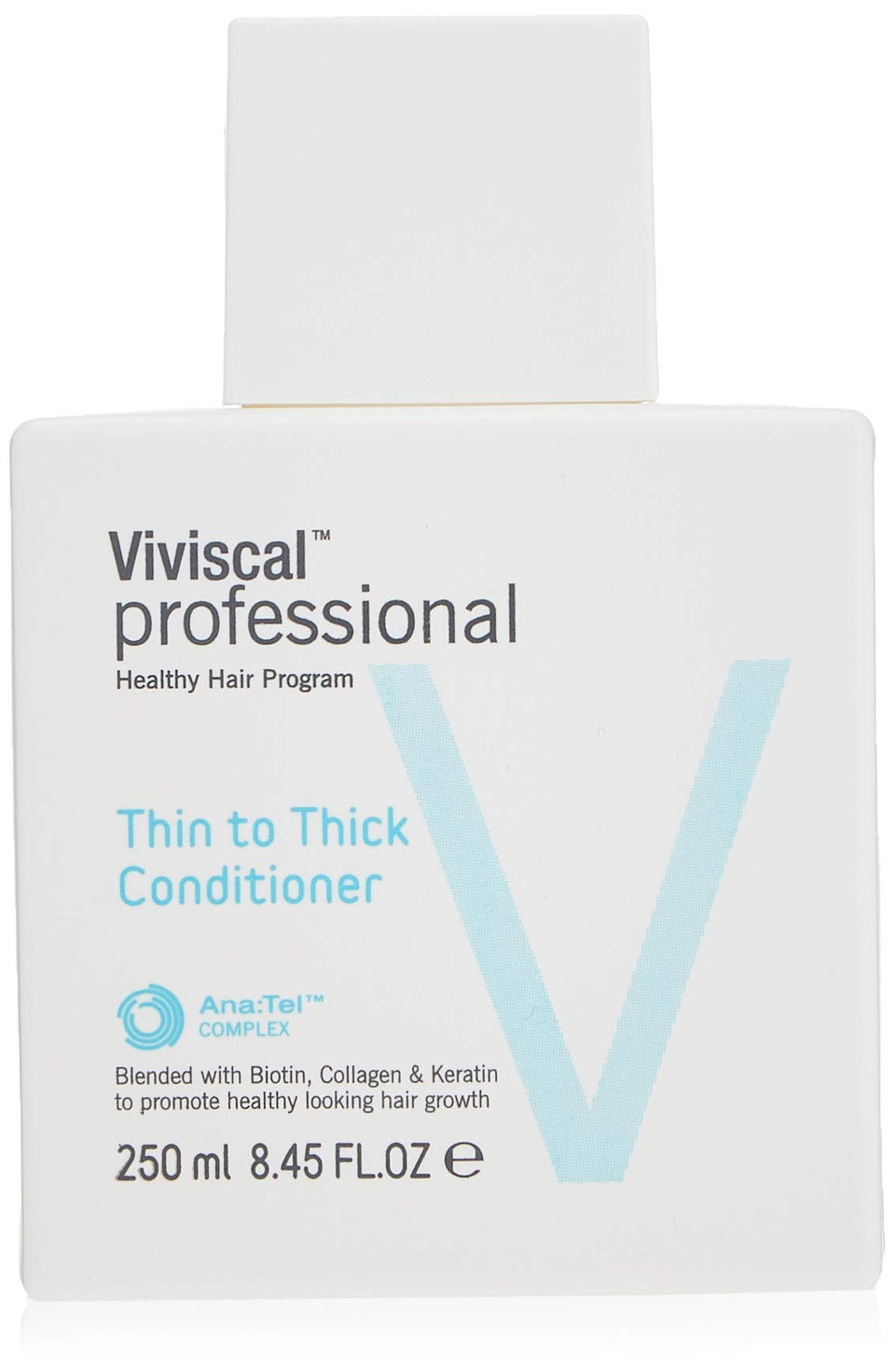 Viviscal Thin to Thick Conditioner bottle front, nourishes hair for smoother daily styling.