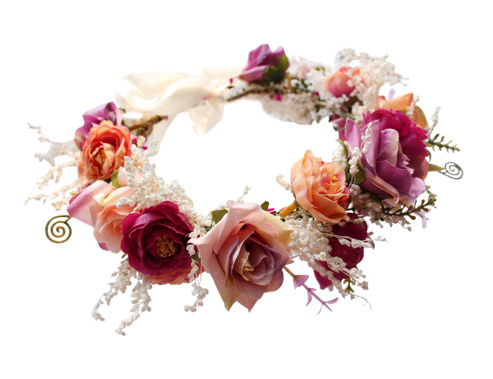 Vivivalue floral crown rose headband with soft pink petals for wedding photos