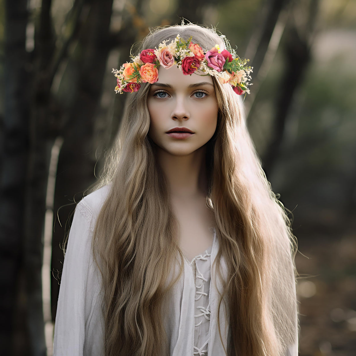 Vivivalue boho headpiece with roses and ribbon for festival style