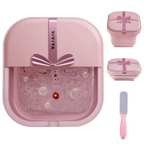 VIVIYA collapsible foot bath spa pink front view for compact storage.