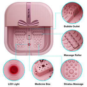 VIVIYA pink foot spa highlights heat and massage features for at-home relief.