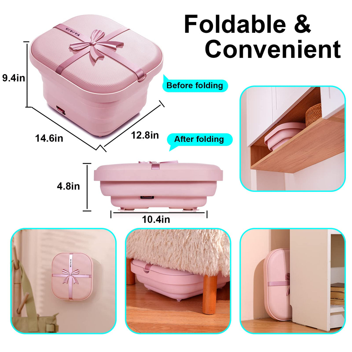 VIVIYA pink LED light enhances spa ambience during use.