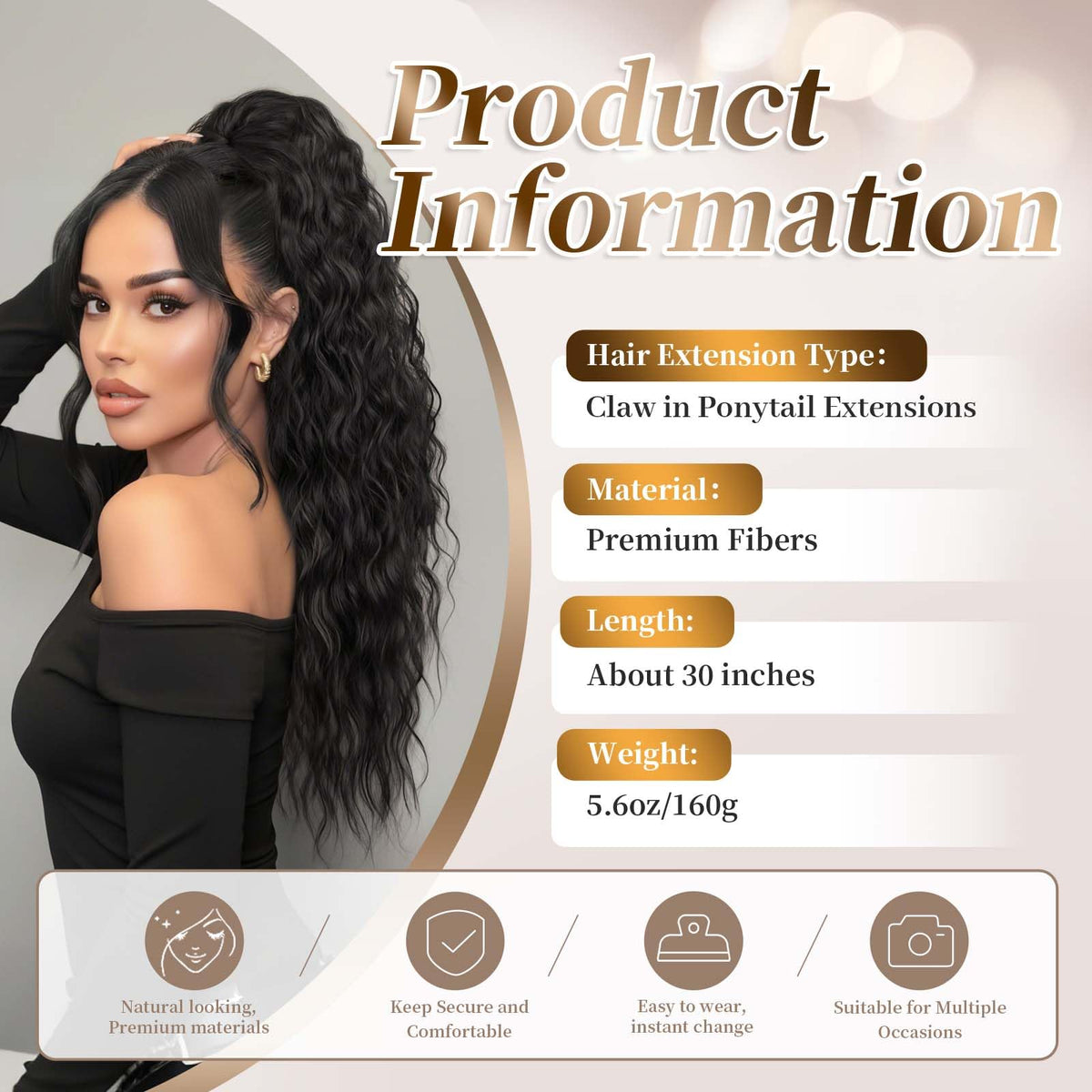 Vizfrucean clip-in hair extension with fluffy synthetic texture adds instant volume.