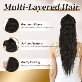 Vizfrucean long curly pony tail provides dramatic length and bounce for daily wear.