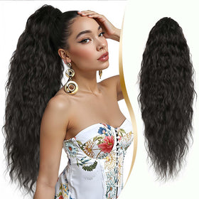 Vizfrucean ponytail clip in black-brown long-wavy texture for natural fullness.